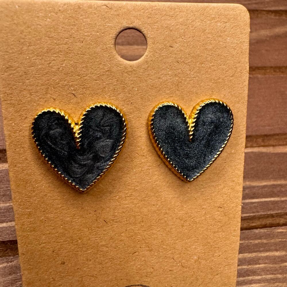 Dark Gray Heart Earrings Grey Post Earrings Gold Accents Gray Accessories